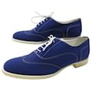 NEW HERMES RICHELIEU SHOES 38 IN BLUE CANVAS NEW BLUE CANVAS SHOES - Hermès