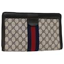 GUCCI GG Canvas Sherry Line Clutch Bag Gray Red Navy 41 014 2125 28 auth 52492 - Gucci