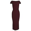 Khaite Short Sleeve Rib Knit Midi Dress in Burgundy Cotton