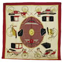 HERMES CARRE 90 LES VOITURES A TRANSFORMATION Scarf Silk Red Beige Auth bs8066 - Hermès