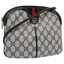 GUCCI GG Canvas Sherry Line Shoulder Bag PVC Leather Gray Navy Red Auth ki3325 - Gucci