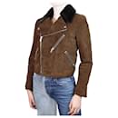Brown suede leather jacket with faux-fur lining - size FR 38 - Saint Laurent