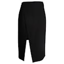 Maje Wrap-Effect Slit Midi Skirt in Black Polyester