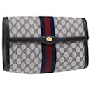 GUCCI GG Canvas Sherry Line Clutch Bag Gray Red Navy 07 014 3087 Auth ep1579 - Gucci