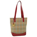 BURBERRY Nova Check Tote Bag Canvas Leather Red Beige black Auth bs8128 - Burberry