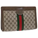 GUCCI GG Canvas Web Sherry Line Clutch Bag PVC Leather Beige Red Auth ep1571 - Gucci