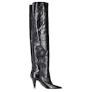 Saint Laurent Thigh High Pointed-Toe Boots in Black Leather
