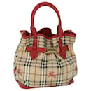 BURBERRY Nova Check Tote Bag PVC Leather Beige Red Auth yk8482 - Burberry