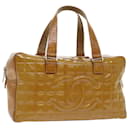 CHANEL Choco Bar Line Shoulder Bag Patent leather Yellow CC Auth bs7801 - Chanel