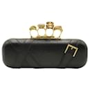 Black Leather Knuckle Long Clutch with Skull Detail - Alexander Mcqueen