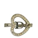 Dior Logo Strass Heart Ring Anel de metal em bom estado