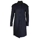 Burberry Long Coat in Navy Blue Wool