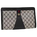 GUCCI GG Canvas Sherry Line Clutch Bag PVC Leather Gray Navy Red Auth ki3402 - Gucci