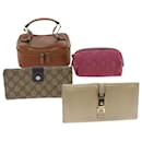 GUCCI GG Canvas Jackie Pouch Wallet Leather 4Set Beige Pink Brown Auth bs8075 - Gucci