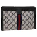 GUCCI GG Canvas Sherry Line Clutch Bag Gray Red Navy 04 014 2125 23 Auth ep1574 - Gucci