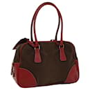 PRADA Shoulder Bag Canvas Leather Brown Red Auth am4966 - Prada