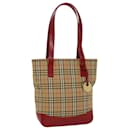 BURBERRY Nova Check Tote Bag Nylon Leather Beige Red Auth 52434 - Burberry