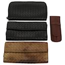 BOTTEGAVENETA INTRECCIATO Wallet Leather 4Set Black Brown Auth bs8073 - Autre Marque