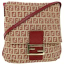 FENDI Zucchino Canvas Mamma Baguette Shoulder Bag Beige Red Auth 52738 - Fendi
