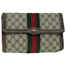 GUCCI GG Canvas Web Sherry Line Clutch Bag PVC Leather Beige Green Auth 54003 - Gucci