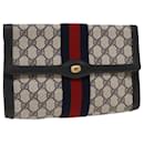 GUCCI GG Canvas Sherry Line Clutch Bag Gray Red Navy 89 01 006 Auth ep1673 - Gucci