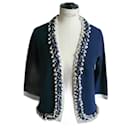 Chanel Blue Cashmere Cardigan with Pearl Embroidery T38