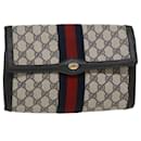 GUCCI GG Canvas Sherry Line Clutch Bag Gray Red Navy 89.01.006 Auth yk7558b - Autre Marque