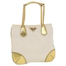 Prada bolsa de ombro corrente de nylon ouro branco autêntico 44147