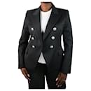 Black padded-shoulders double-breasted blazer - size UK 18 - Balmain