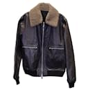 Valentino Garavani Shearling Collar Aviator Jacket in Black Calfskin Leather