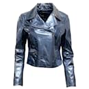 Zeynep Arcay Blue / Silver Crinkle Leather Moto Jacket - Autre Marque
