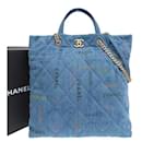 CC Quilted Denim Mood Maxi Shopping Bag in Very Good Condition - Chanel