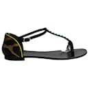 Giuseppe Zanotti Crystal-Embellished T-strap Flat Sandals in Multicolor Leather