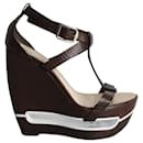 Celine Platform Wedge Sandals in Brown Leather - Céline