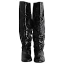 Dior Cannage Quilted Knee-High Flat Boots in Black Patent Leather