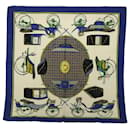 HERMES CARRE 90 LES VOITURES A TRANSFORMATION Bufanda Seda Azul Auth cl780 - Hermès
