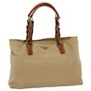 PRADA Hand Bag Nylon Leather Beige Auth bs6563 - Prada