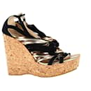 Jimmy Choo Strappy Cage Wedge Sandals in Multicolor Suede and Leather