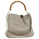 GUCCI Bamboo Shoulder Bag Suede 2way Beige Auth 53270 - Gucci