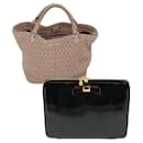 Miu Miu Sac à main en cuir émaillé 2Set Rose Noir Auth bs6160