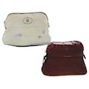 HERMES Bolide Pouch Canvas 2Set Beige Wine Red Auth bs4779 - Hermès