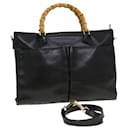 GUCCI Bamboo Hand Bag Leather 2way Black Auth fm2374 - Gucci