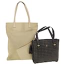 BALLY Hand Bag Leather Canvas 2Set Beige Brown Auth bs4931 - Bally
