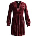 Diane Von Furstenberg Plunge Neck Mini Dress in Burgundy Velvet