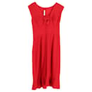Prada Bow Detail V-neck Dress in Red Polyester