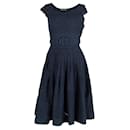 Prada Broderie Anglaise Belted Dress in Navy Blue Cotton