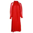 Vestido midi de manga transparente Victoria Beckham em seda vermelha