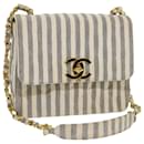 CHANEL Big Matelasse Chain Quilted Shoulder Bag Canvas Blue White CC Auth 53014a - Chanel