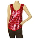 Sonia Rykiel fully sequined red & fuschia stripe sequin tank vest sleeveless top