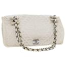 CHANEL Bolsa de ombro com aba trançada em algodão branco CC Auth bs8243 - Chanel